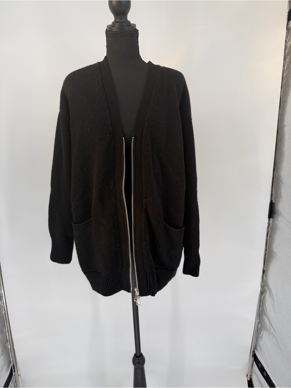 Zara Black double Zipper Front oversized Knit Cardigan